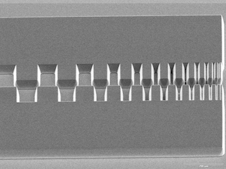 SEM-image of Stencil-mask with comb-variation and 15° sidewall-tapering.